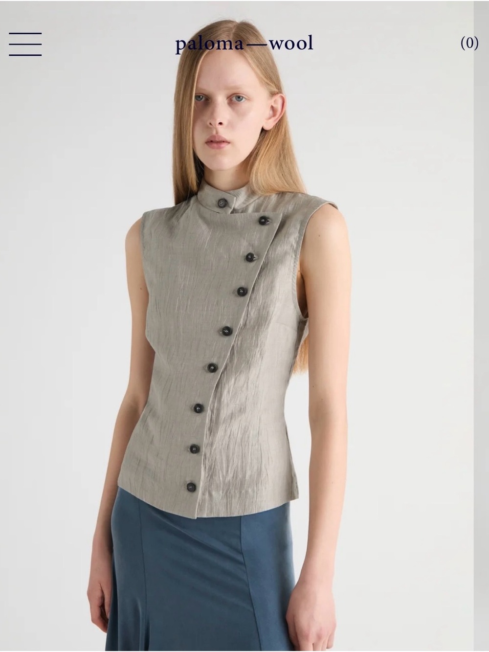 Paloma Wool no 2984/Vidal：Sleeveless Gray Asymmetrical Button Top